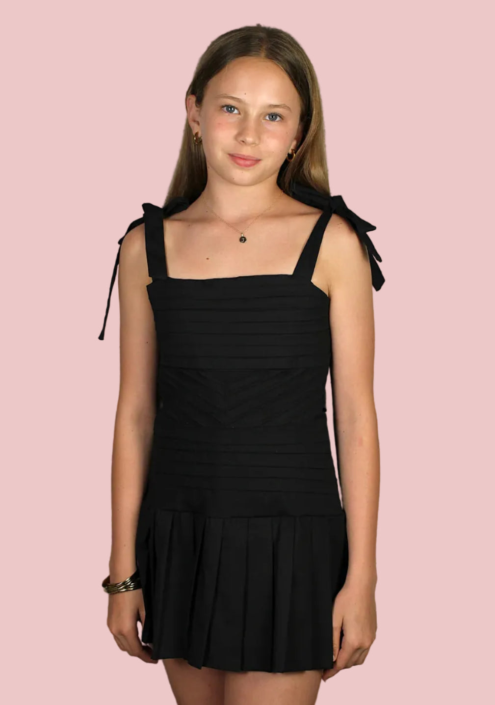 If So Tween Cross Pleats Dress - Black