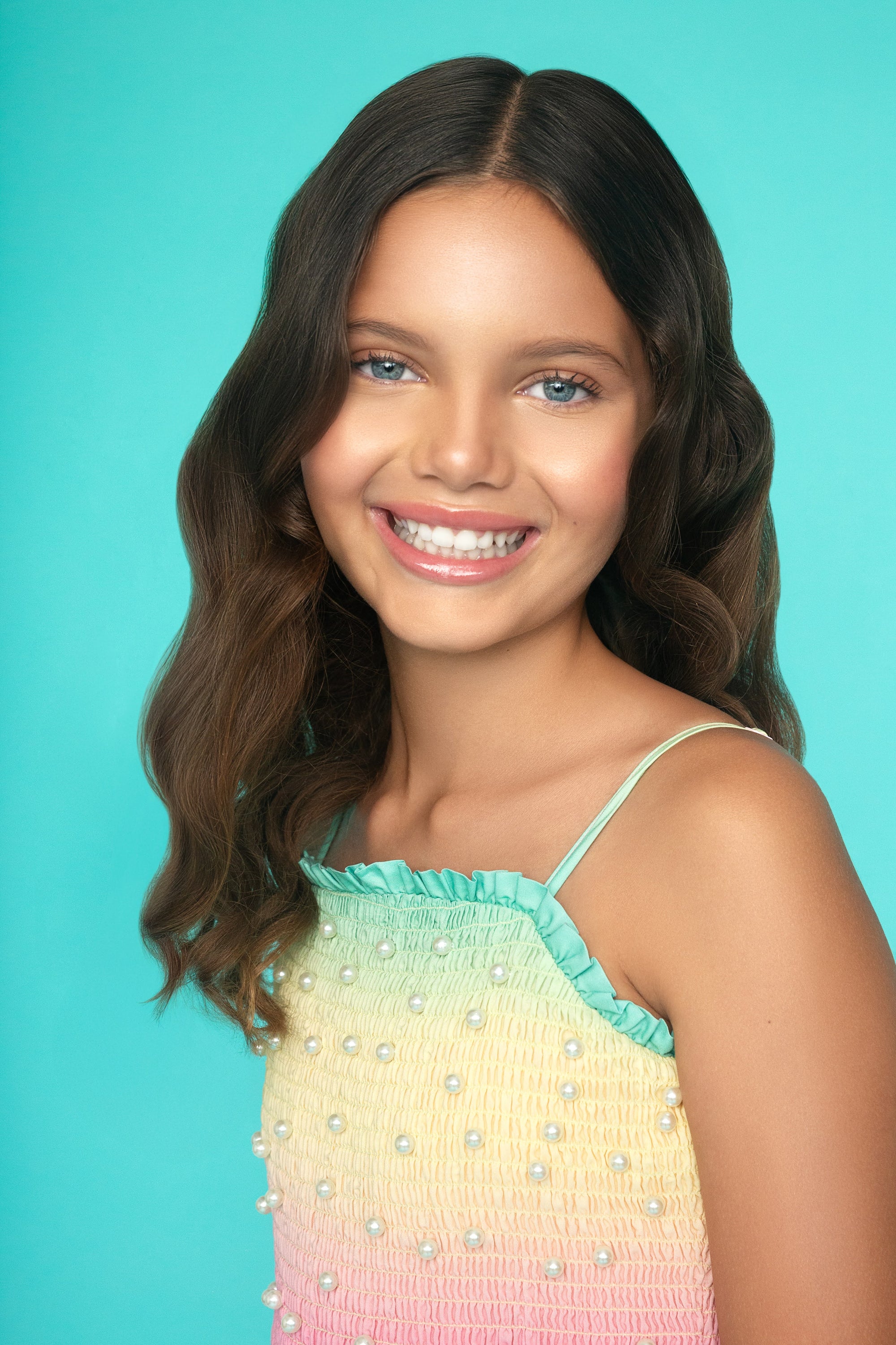 Mia New York Tween Rainbow Pearl Sprinkled Smocked Dress