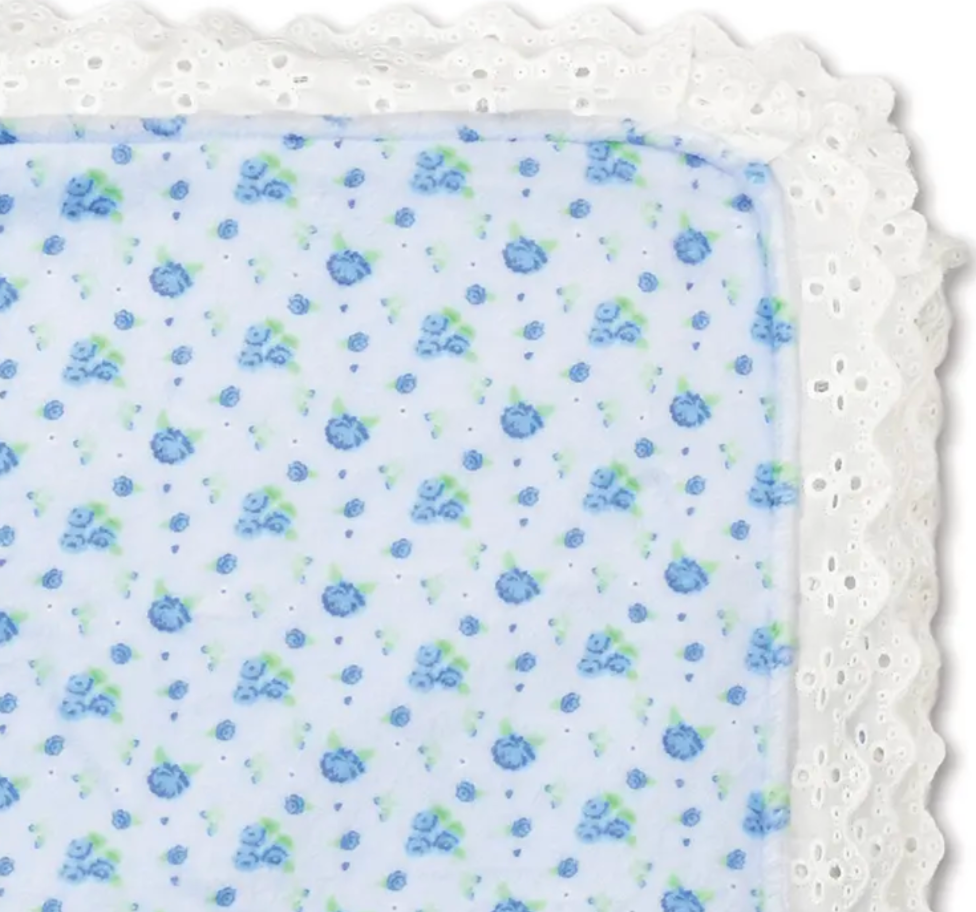 Soft blue ditsy floral plush blanket by Iscream