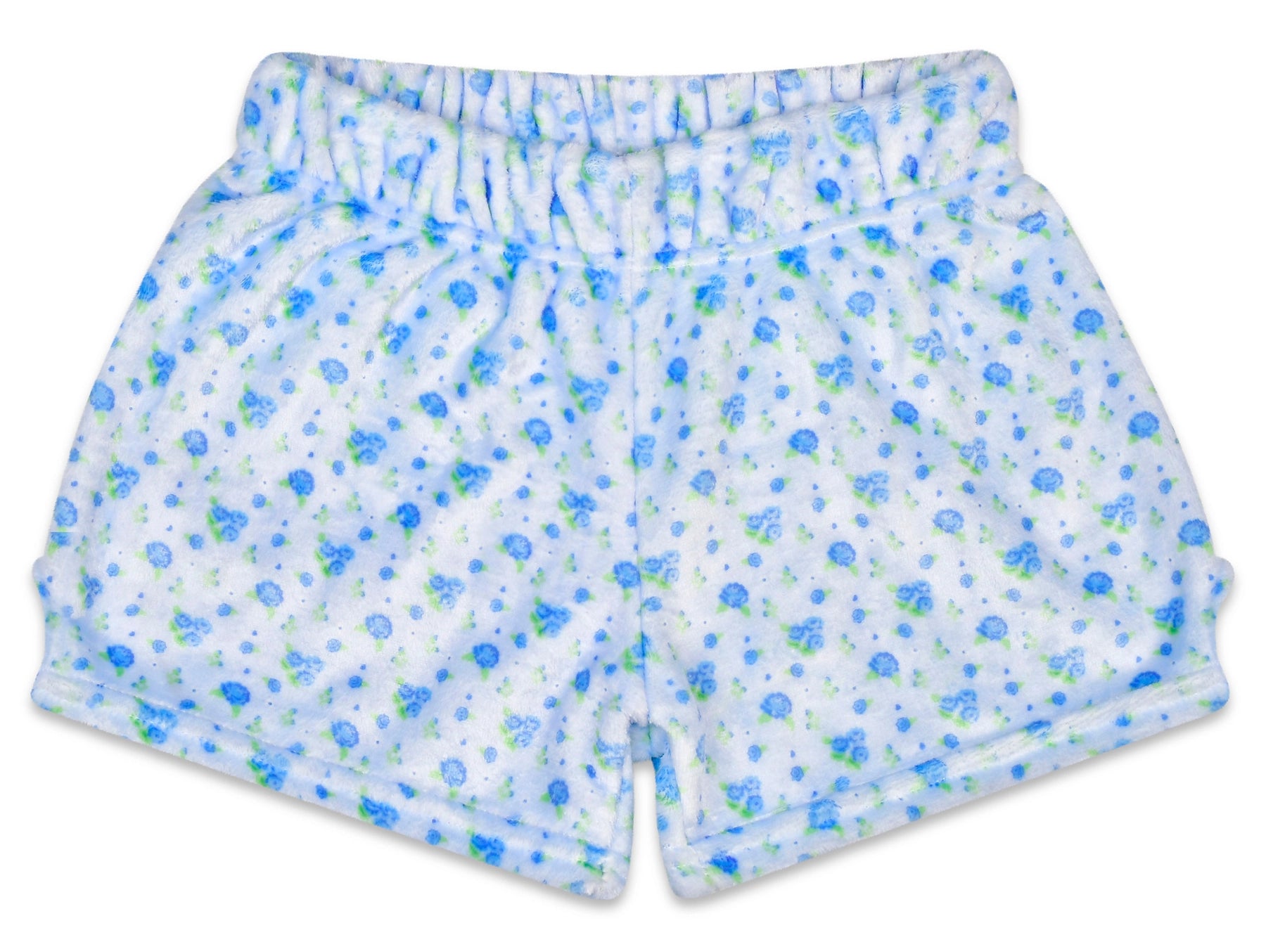 Iscream Blue Ditsy plush lounge shorts with blue floral print