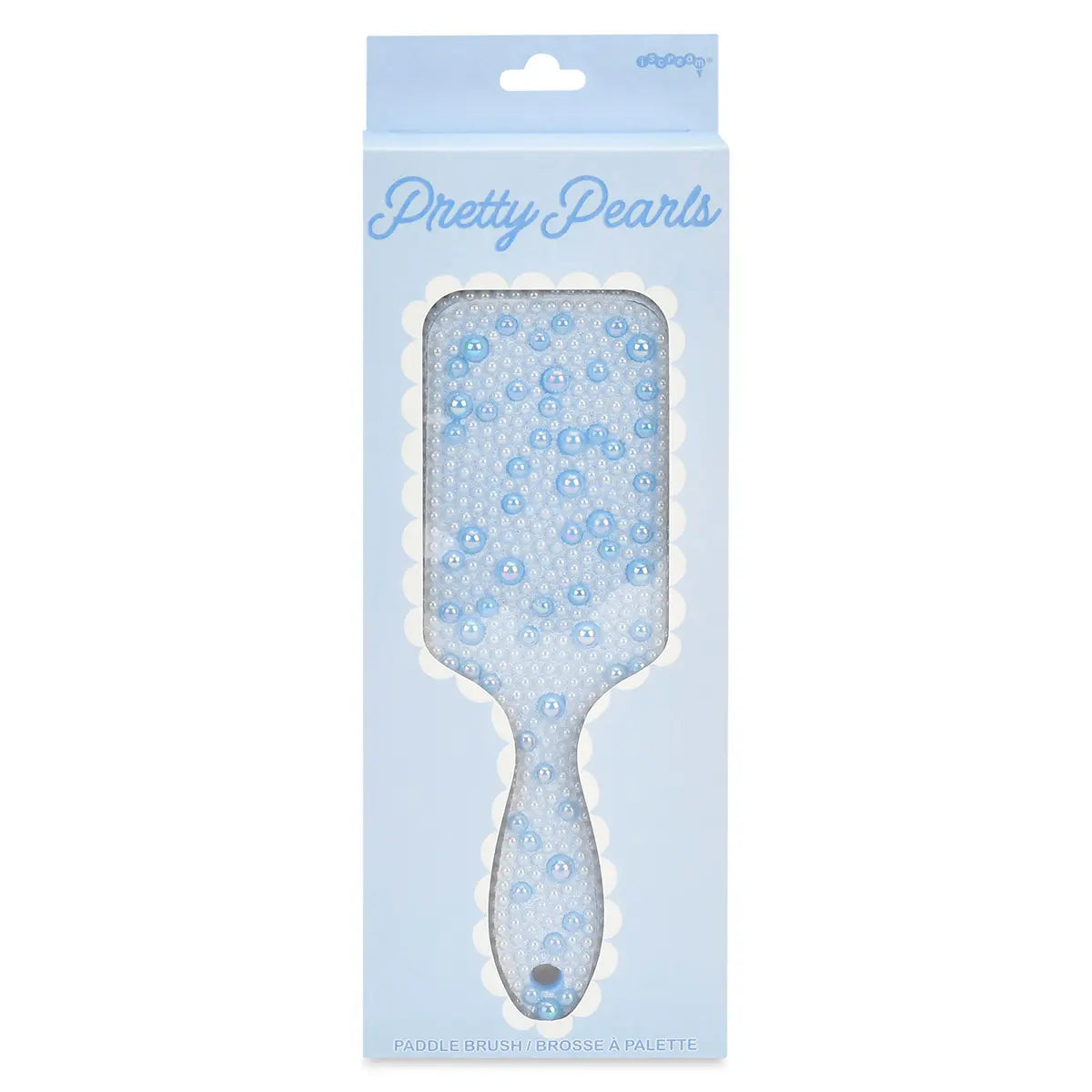 Back view of the Iscream Blue Pearl paddle hair brush with flexible detangling bristles for girls and tweens.