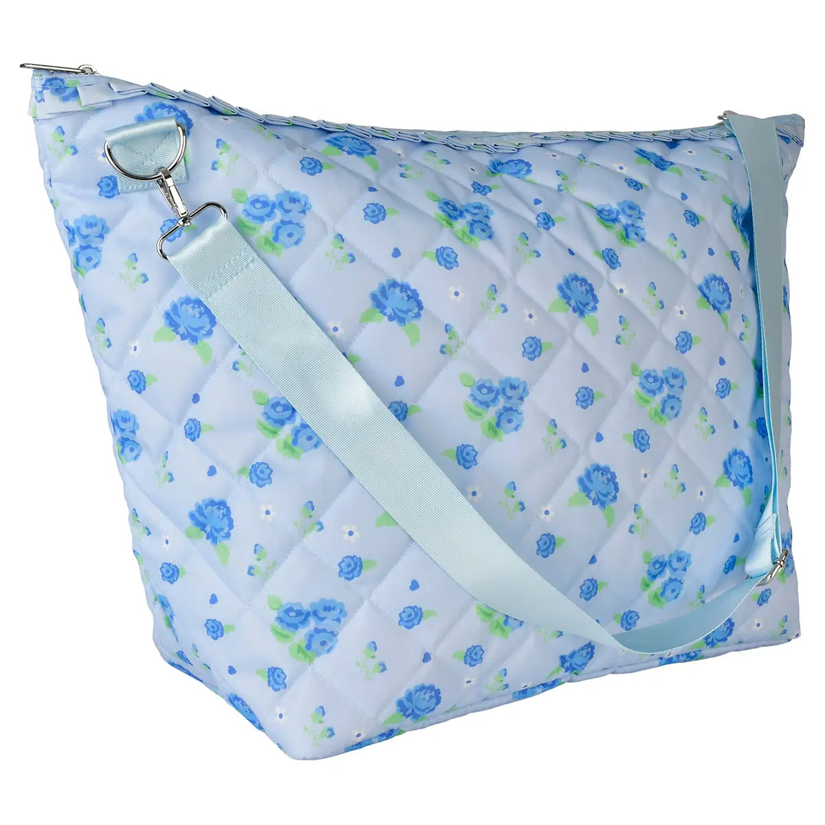 Tween blue floral overnight bag with shoulder strap