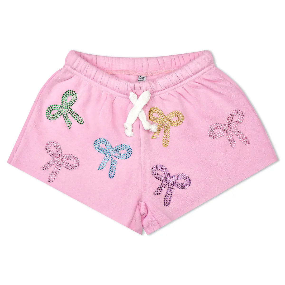 Pink Iscream sweat shorts with colorful rhinestone bows