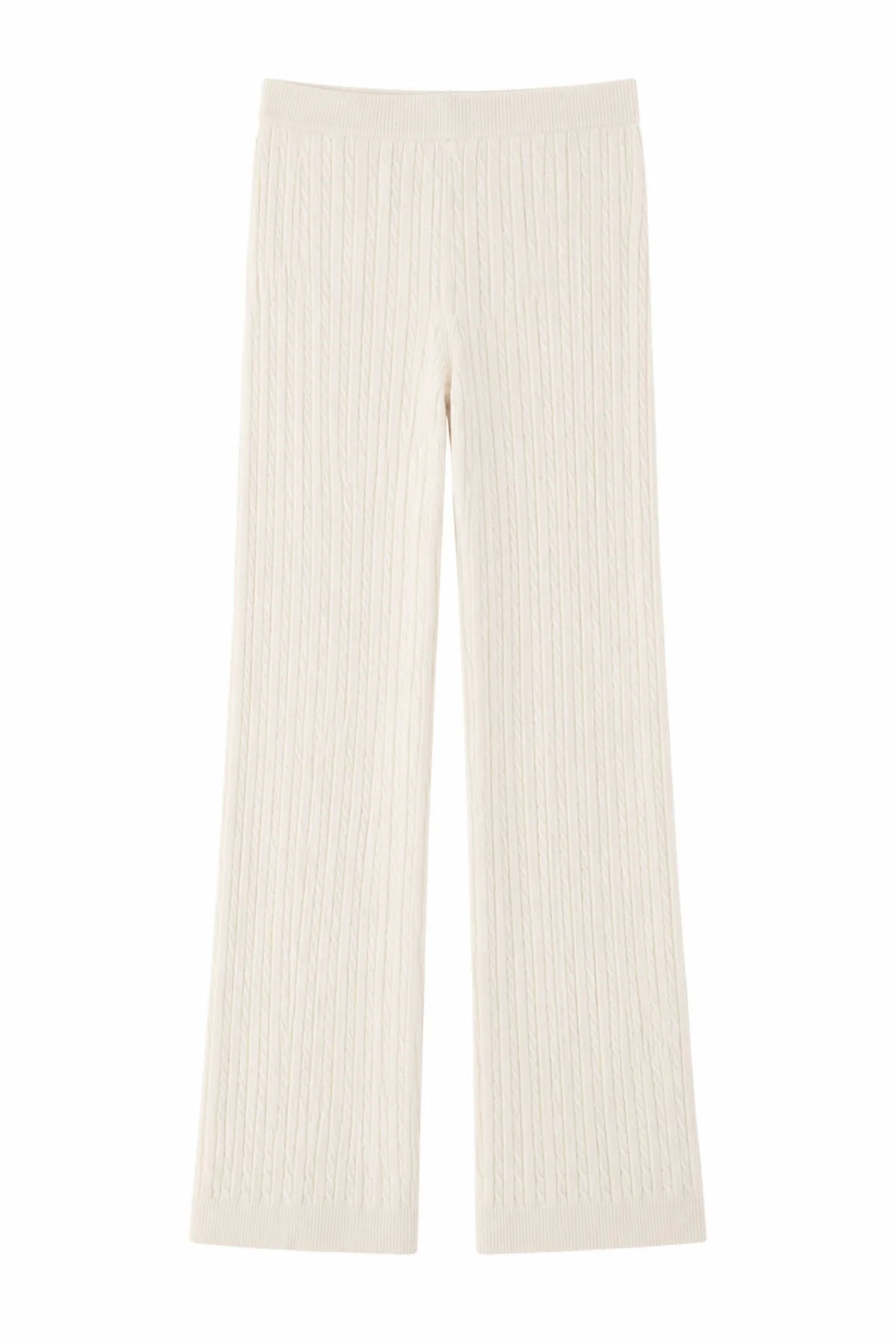 KatieJ NYC Tween Jasmin Wide Leg Knit Pant - Cream Cable Knit