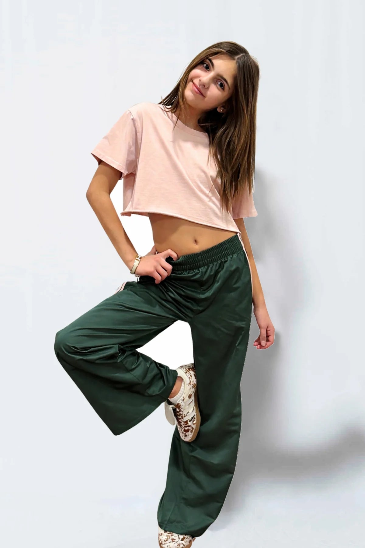 KatieJ NYC Tween Jordyn Track Pant - Pine/Soft Pink