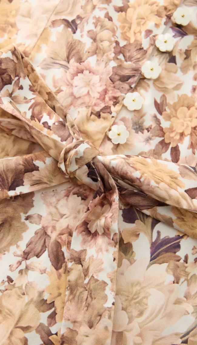 Girls luxury fall floral dress by Marlo Kids featuring long sleeves, a soft autumn floral print, and a feminine tie waist.