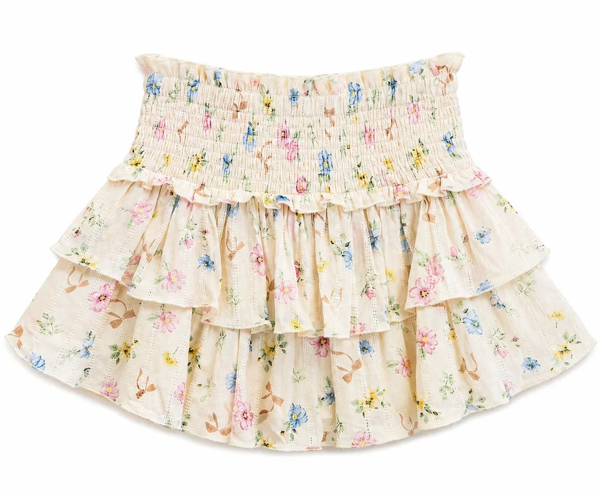 KatieJ NYC Bianca Floral Skirt in cream tossed floral 