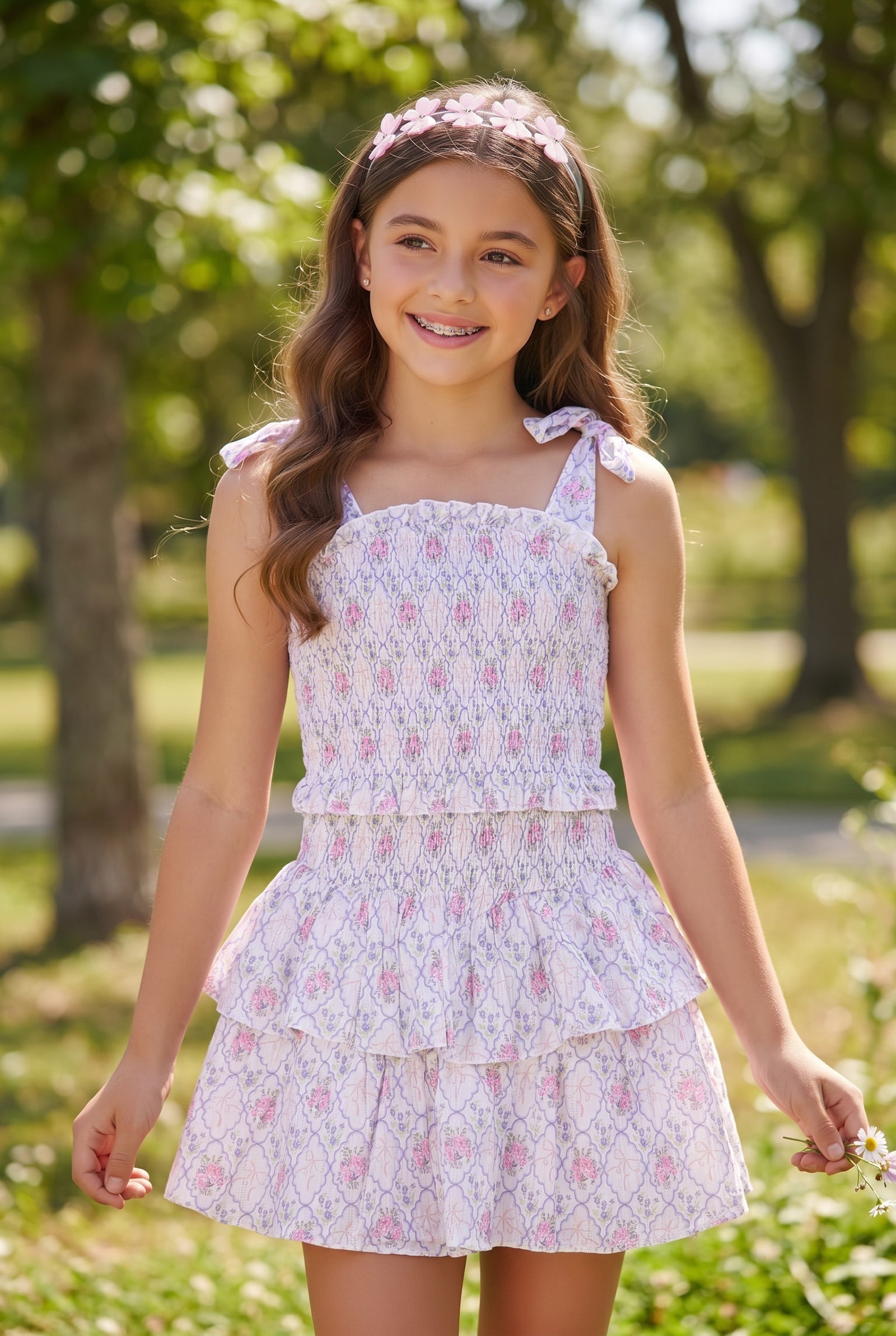 Tween girls floral boutique dress with tiered skirt