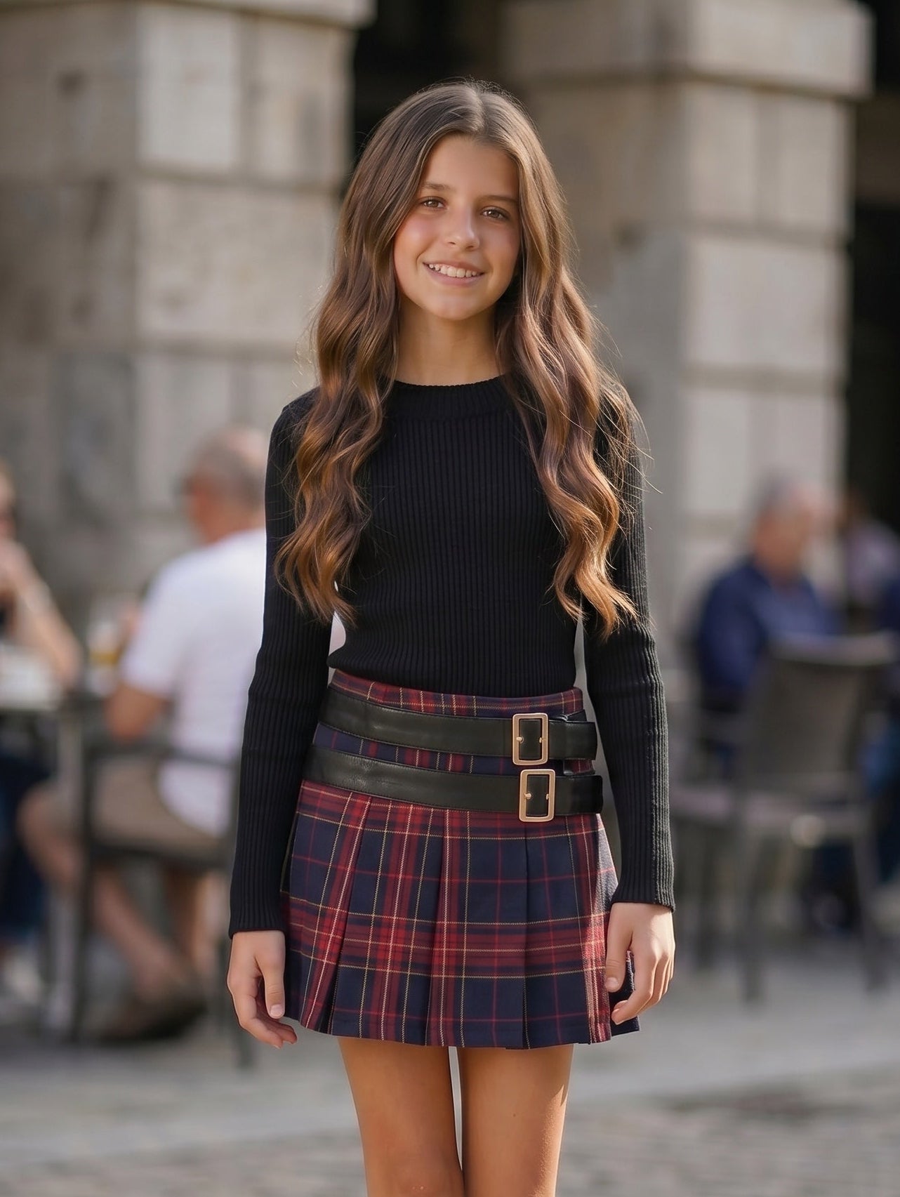 KatieJ NYC Axel Plaid Skirt Navy Berry | Tween Girls Fall Skirt
