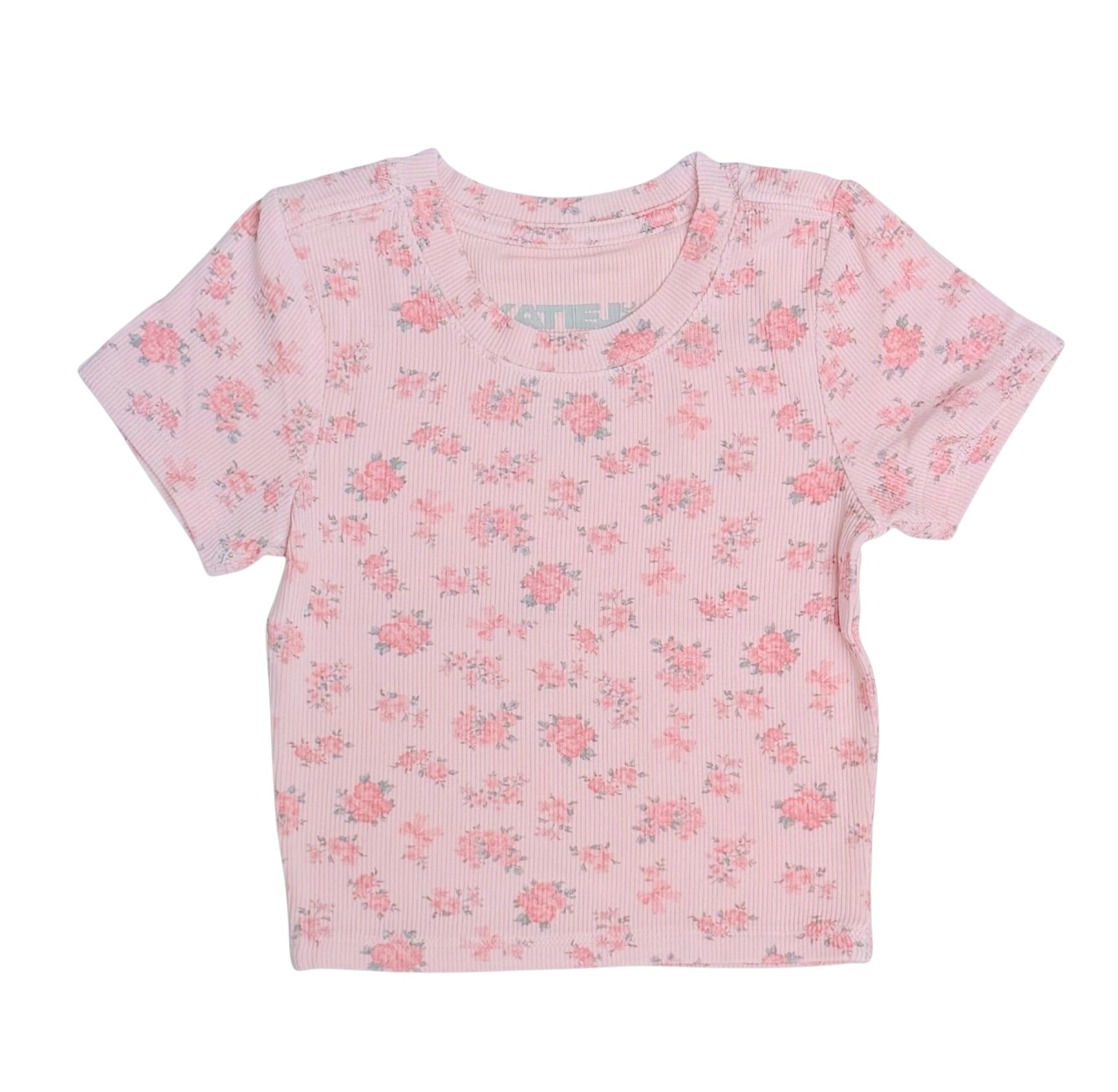 KatieJ NYC Livi soft pink floral ribbed baby tee for tween girls
