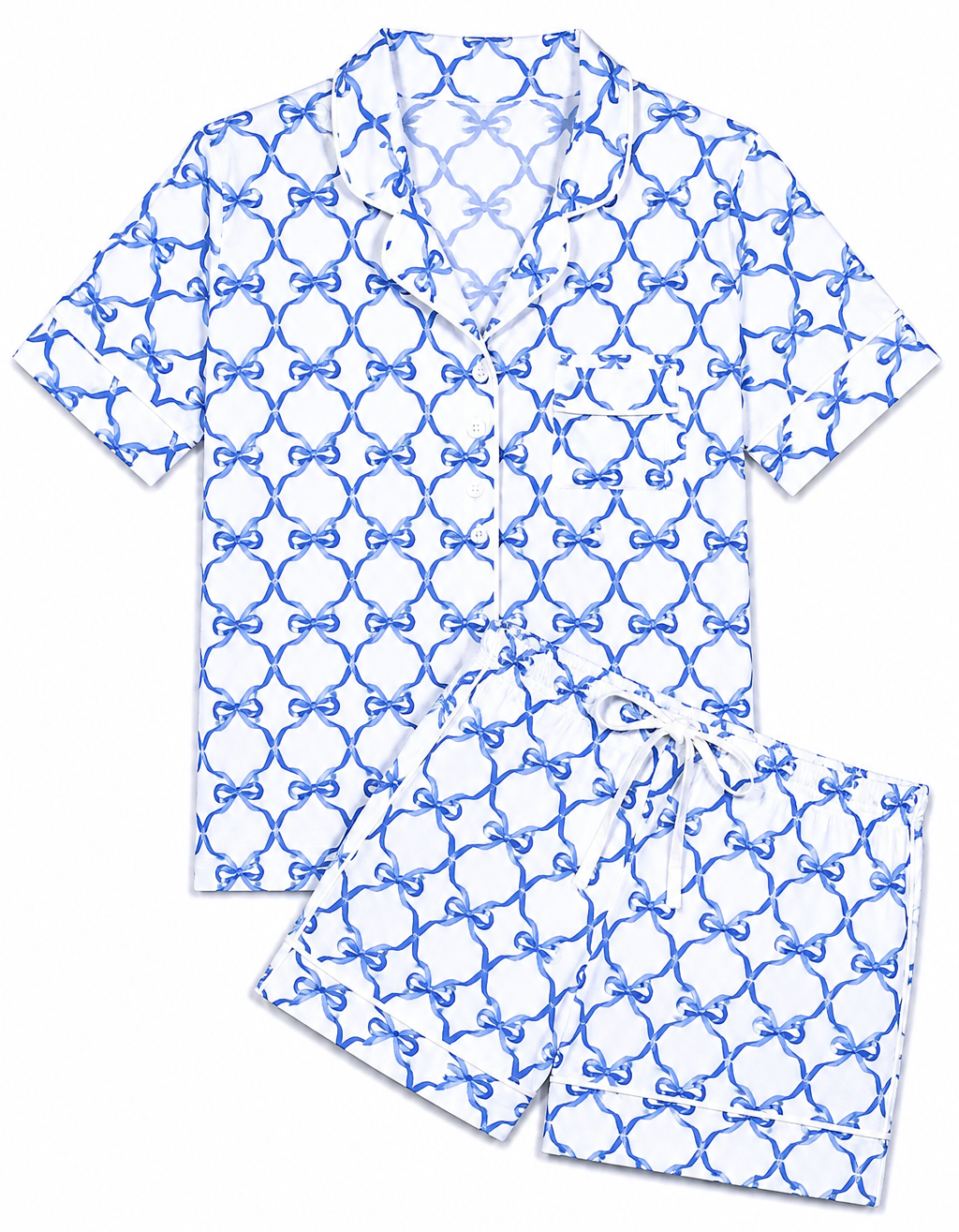 tween Girls blue and white bow two piece lounge set KatieJ NYC