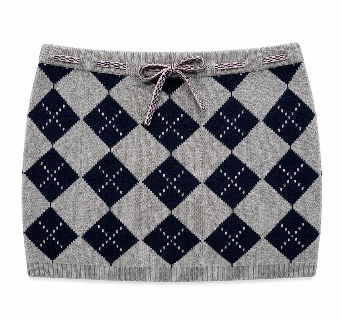 KatieJ NYC Tween Apollo Argyle Skirt in navy and gray preppy knit
