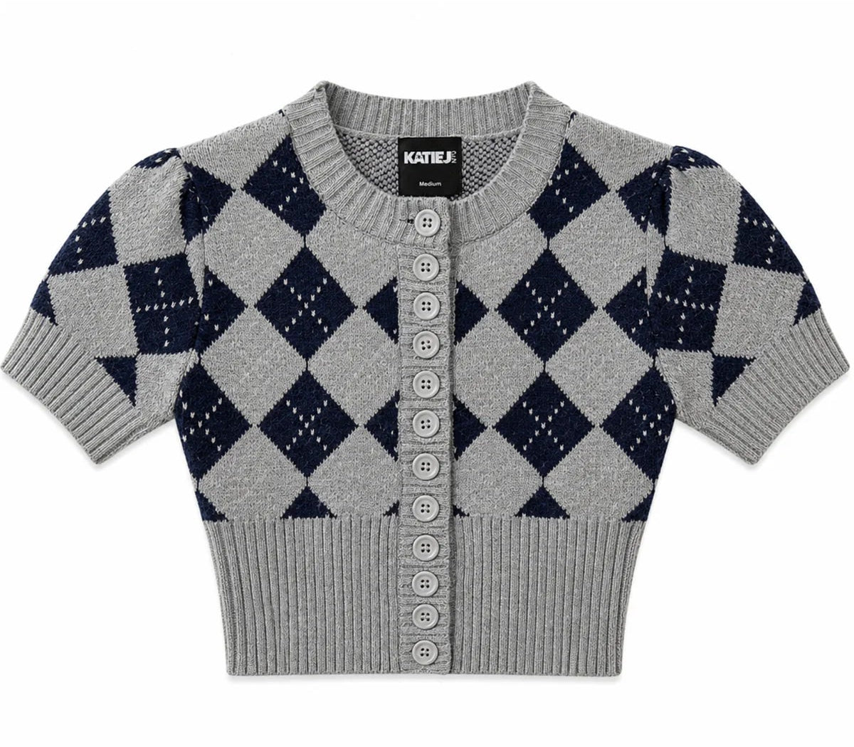 KatieJ NYC Tween Apollo Argyle Top in navy and gray preppy knit