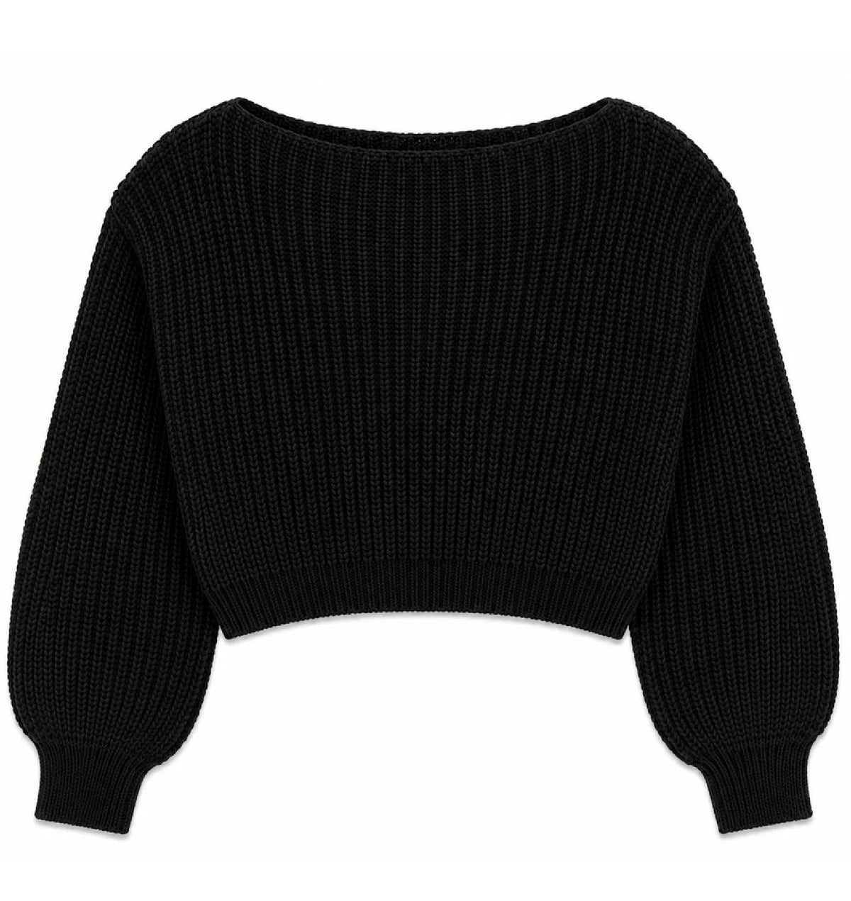 KatieJ NYC Tween Cove black cropped knit sweater with balloon sleeves