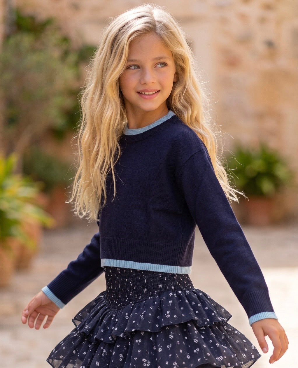 KatieJ Nova sweater paired with Brooke Garden Bloom skirt