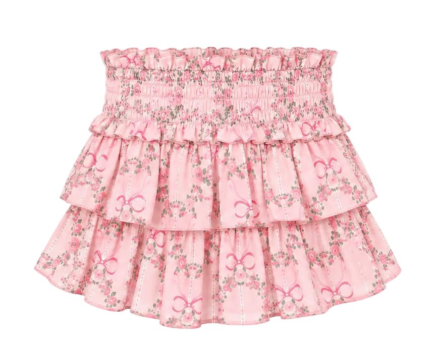 KatieJ NYC Tween Bianca Skirt pink sweetheart floral tiered ruffle girls skirt product photo