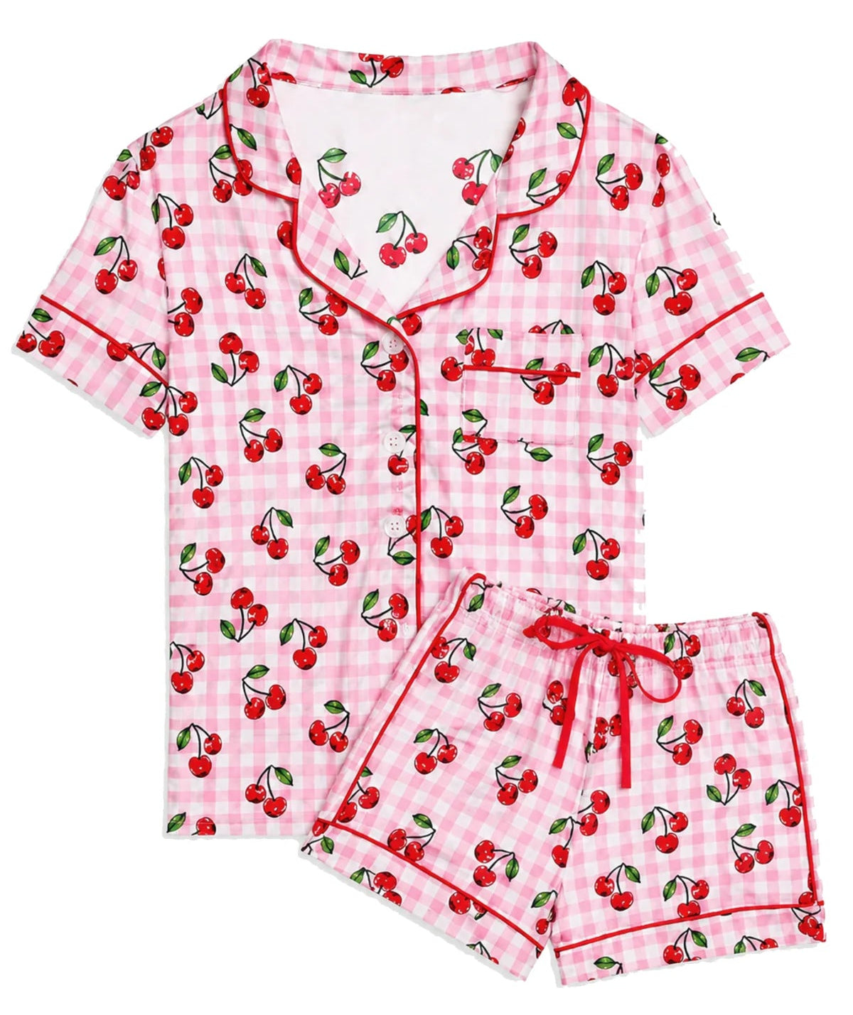 Katie J NYC Cherry Gingham Pajama Set for Tween Girls