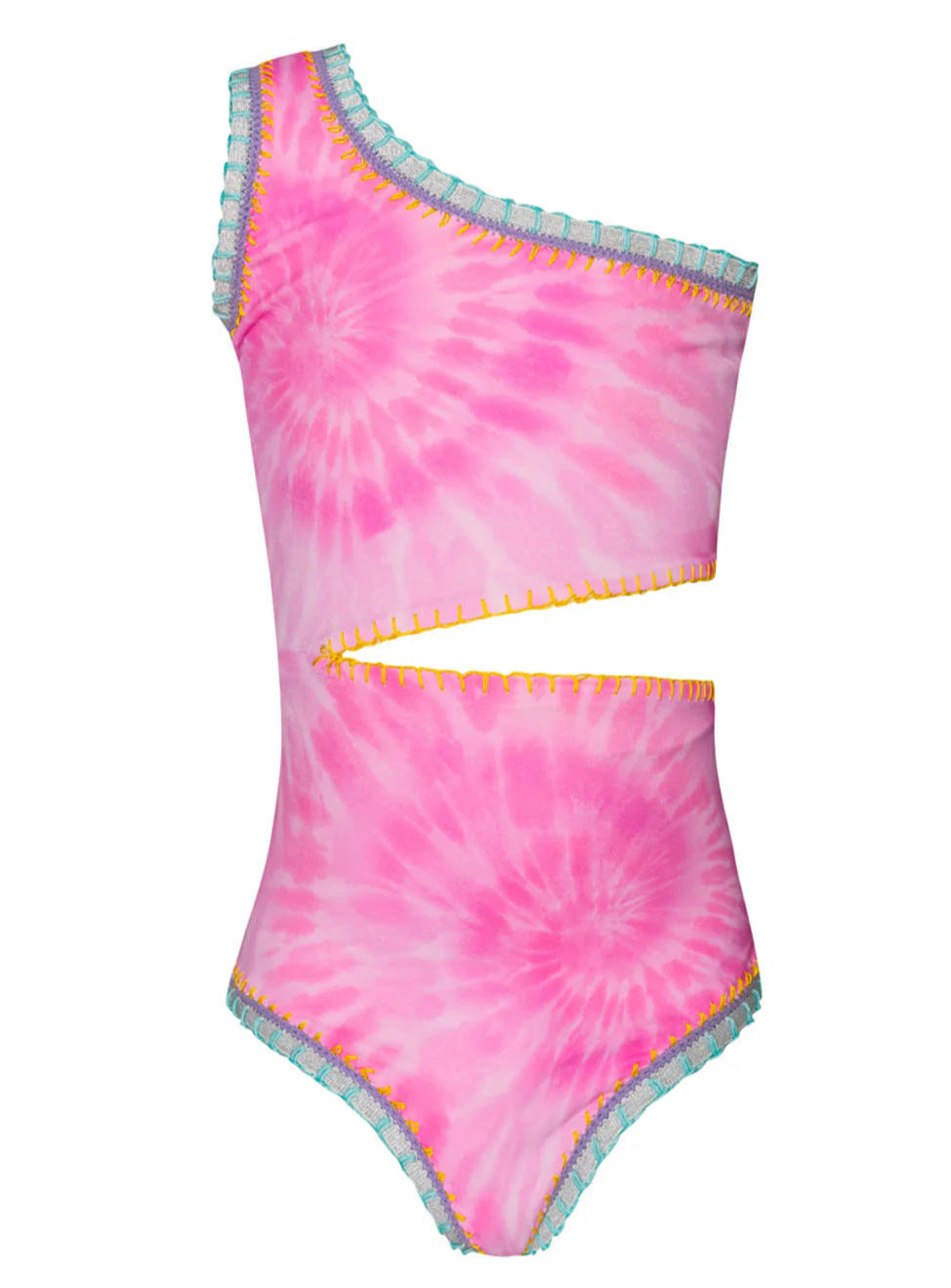 PQ Kids Tye-Dye Pink Embroidered Cut-Out 1pc Swimsuit -Amalfi