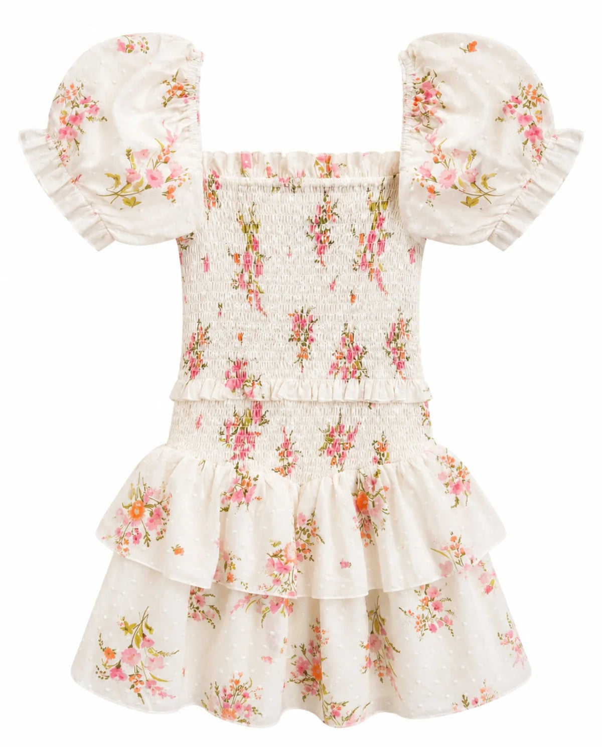 KatieJ NYC tween girls Lainey dress in vintage wildflower floral print with puff sleeves and smocked bodice