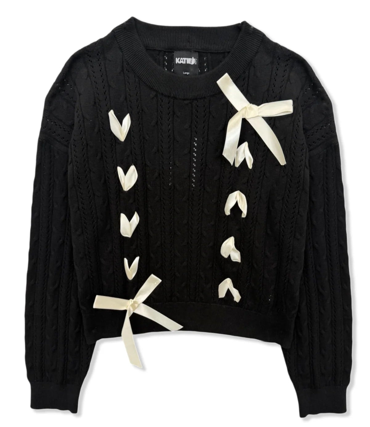 KatieJ NYC Libby Ribbon Sweater - Black + Cream