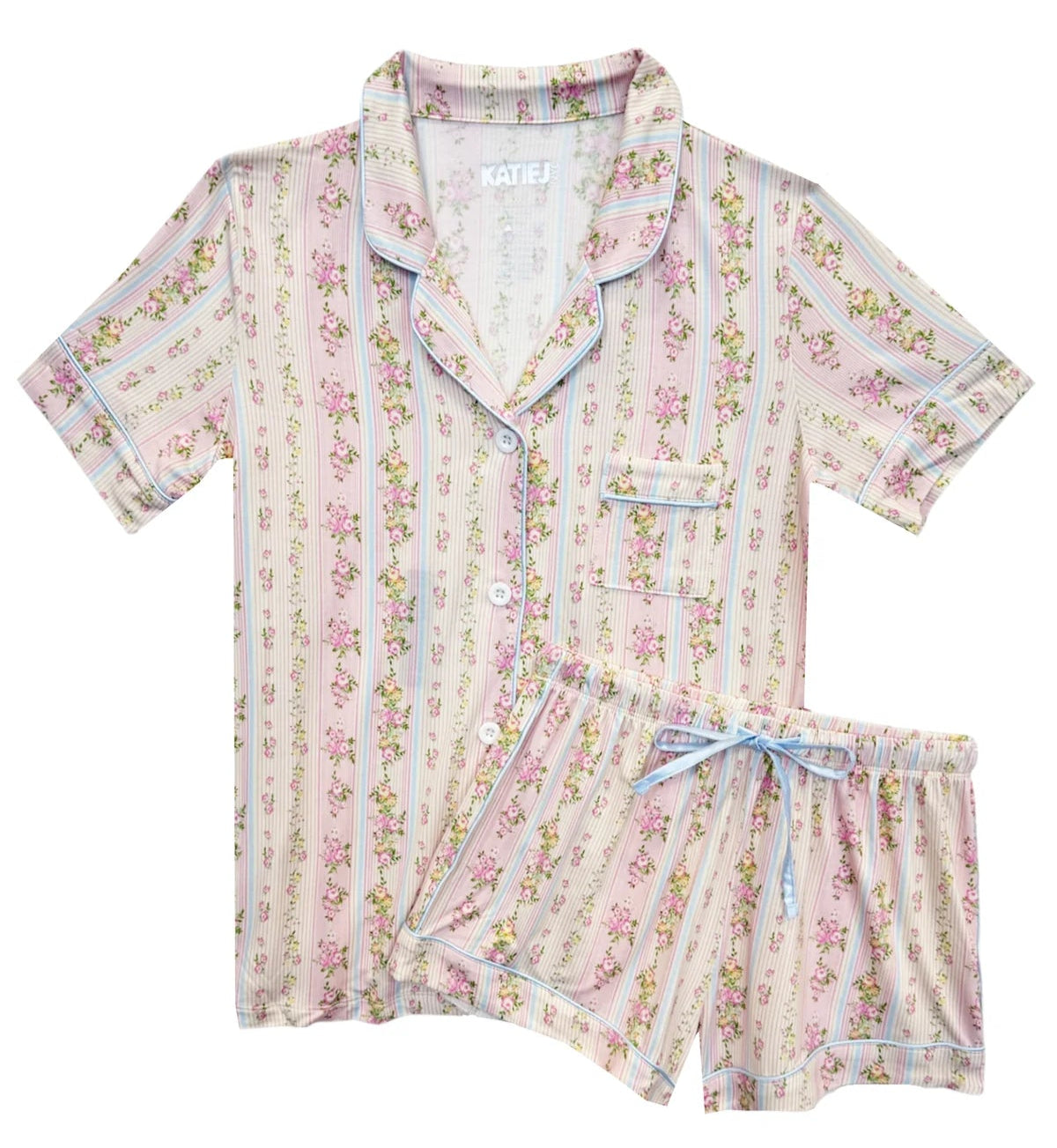 KatieJ NYC Lynn Short Set - Shabby Floral Stripe
