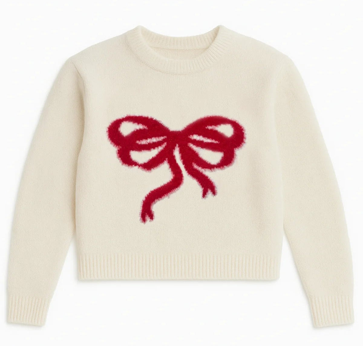 KatieJ NYC Tween Maggie Bow Sweater- Ivory/Red