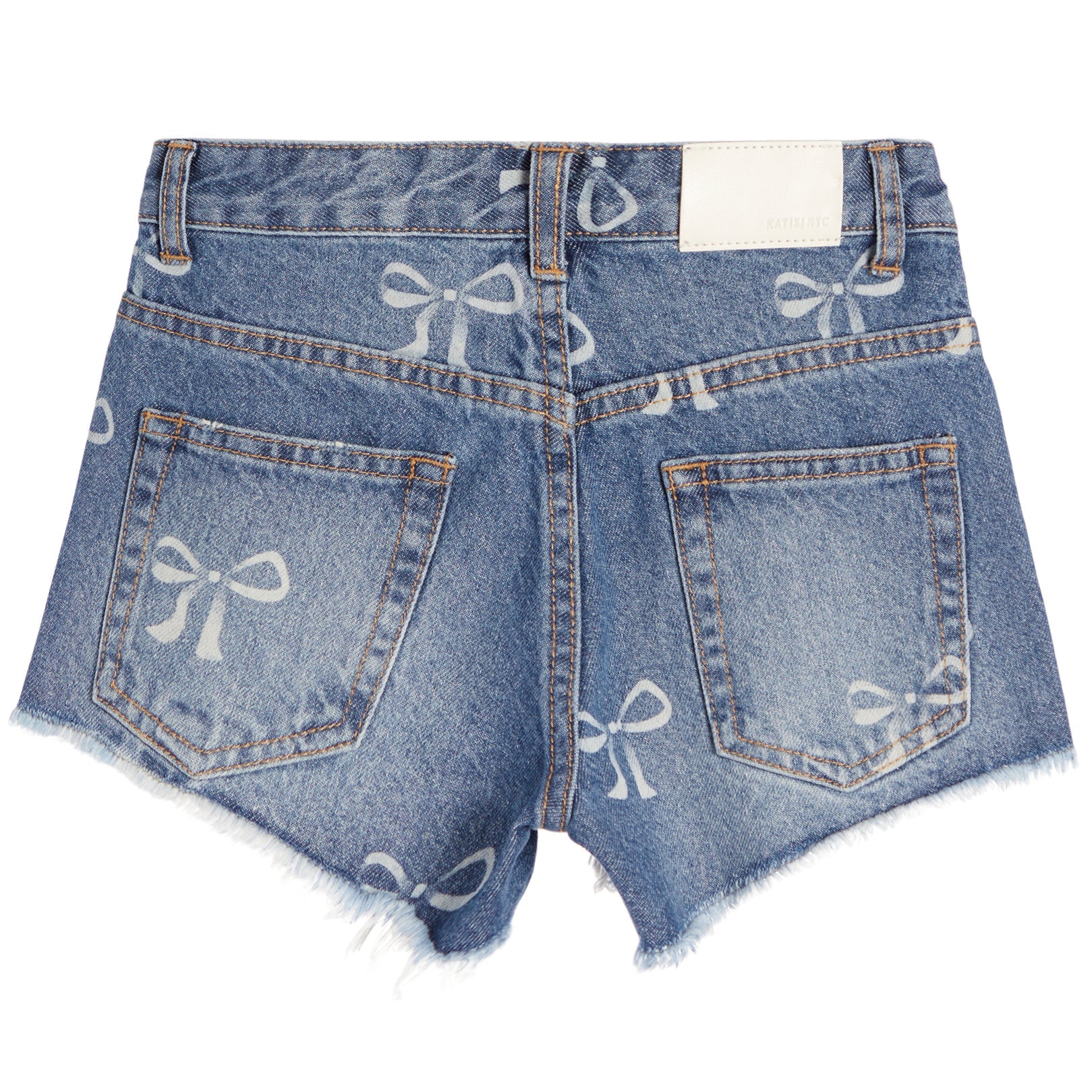 KatieJ NYC Malibu Denim Shorts- Bow Print