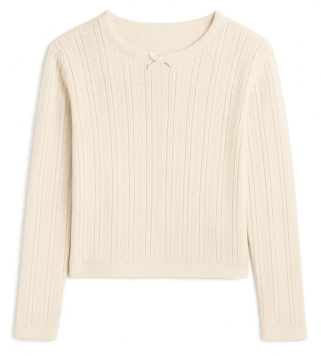 KatieJ NYC Marina Knit Long Sleeve- Cream Pointelle