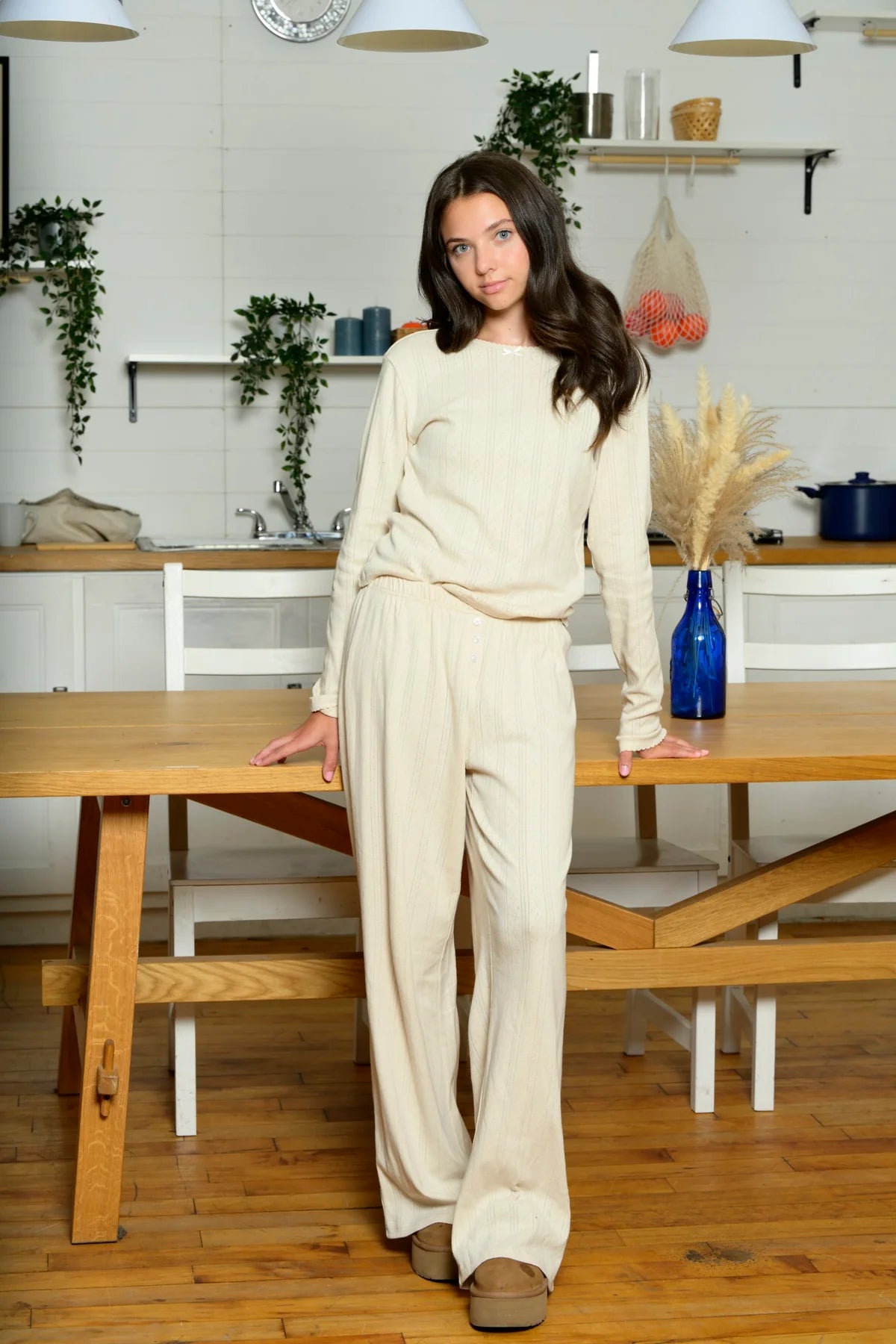 KatieJ NYC Marina Knit Long Sleeve- Cream Pointelle