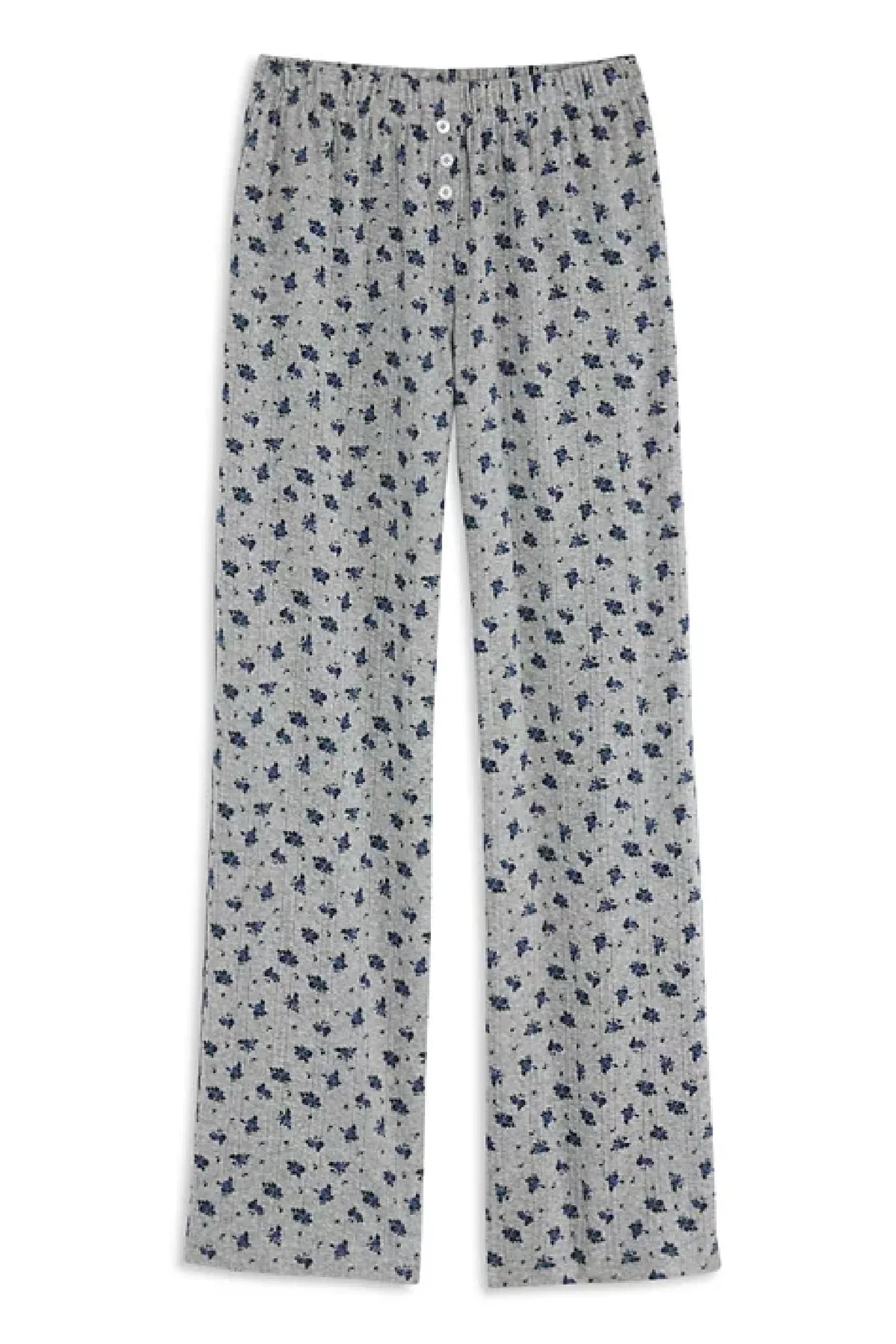 KatieJ NYC Marina Knit Lounge Pant - Heather Grey &amp; Navy Floral