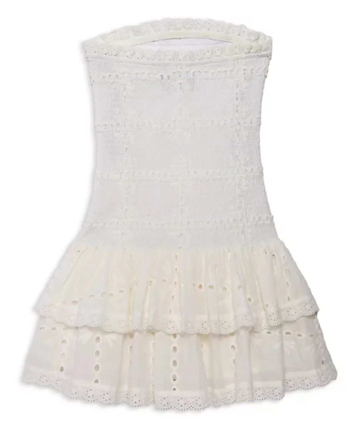 KatieJ NYC Melina Drop Waist Ruffle Dress - White Eyelet