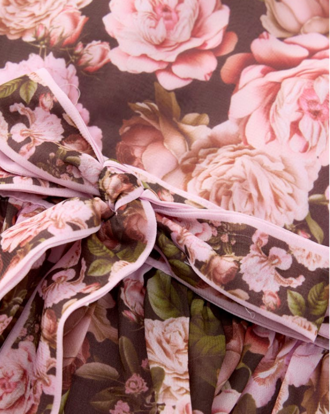 Girls luxury floral special occasion maxi dress by Marlo Kids featuring dusty rose flowers, a halter neckline, and tiered silhouette.
