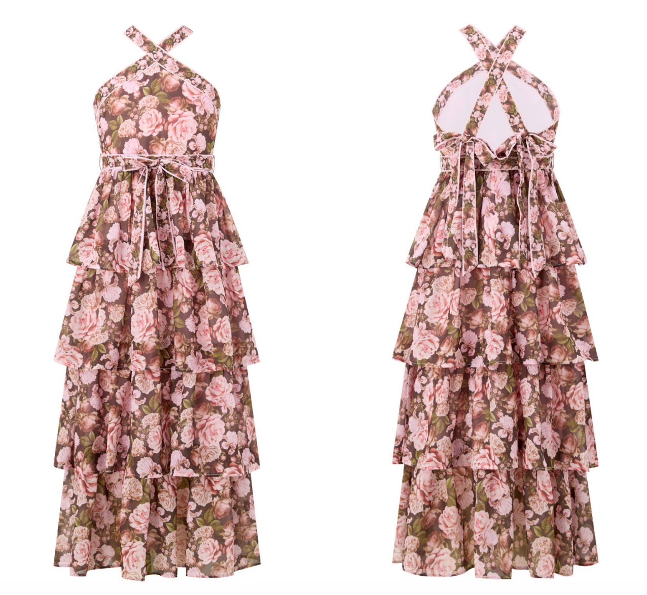 Marlo Kids Camellia floral maxi dress for girls in deep rosewood and blush tones, styled for weddings and special occasions.