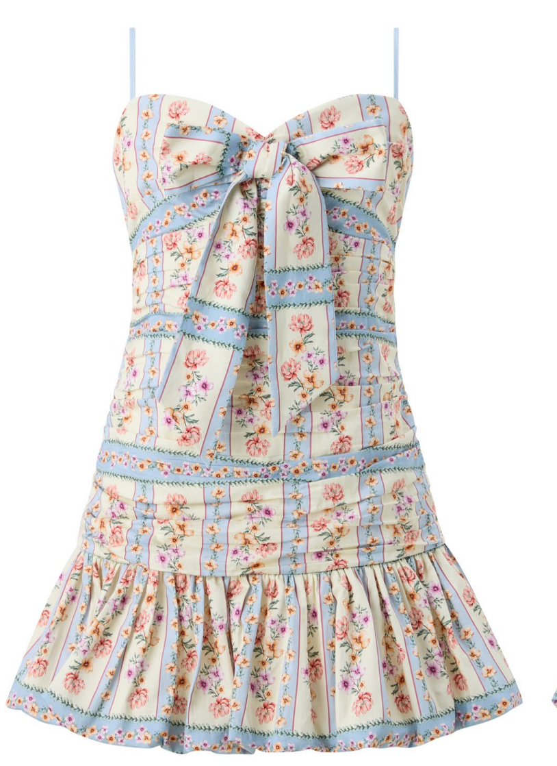 Marlo Kids Florence Porcelain Garden Floral dress for girls, featuring pastel florals, powder blue accents and adjustable straps.