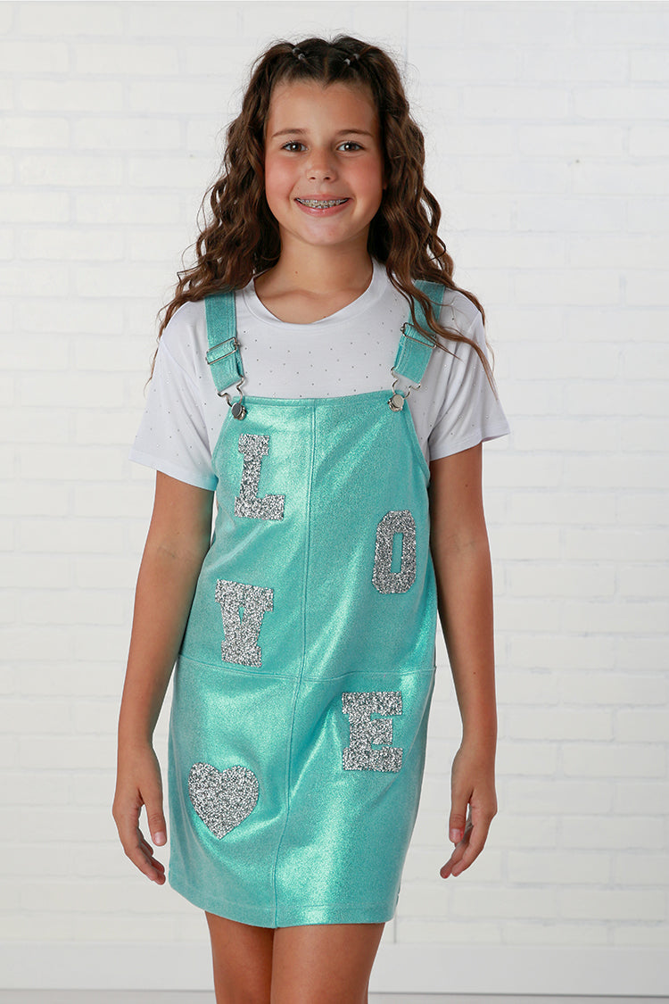 Mia New York Aqua Metallic LOVE Overall Dress * Preorder *