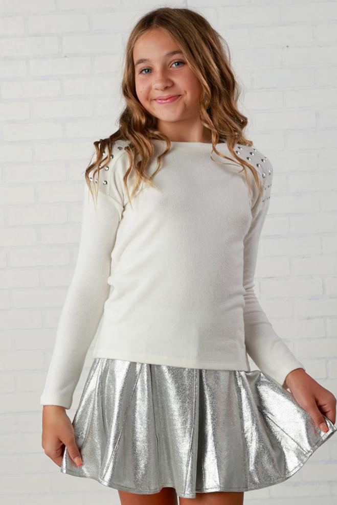 Mia New York Silver Pleated Skirt