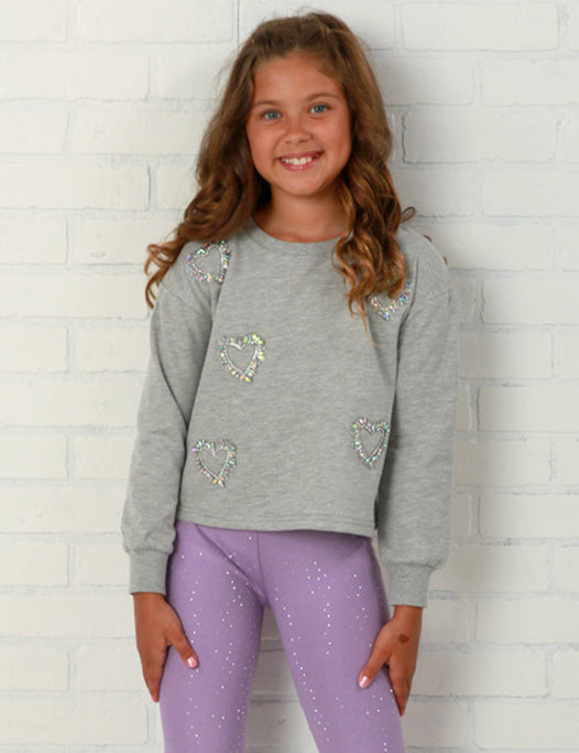 Mia New York Heather Grey Jeweled Heart Sweatshirt