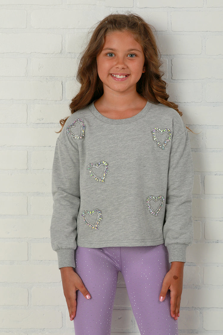 Mia New York Heather Grey Jeweled Heart Sweatshirt
