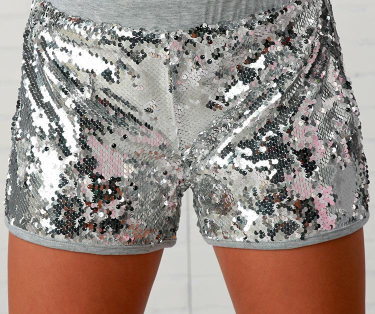 Mia New York Silver Sequin Short