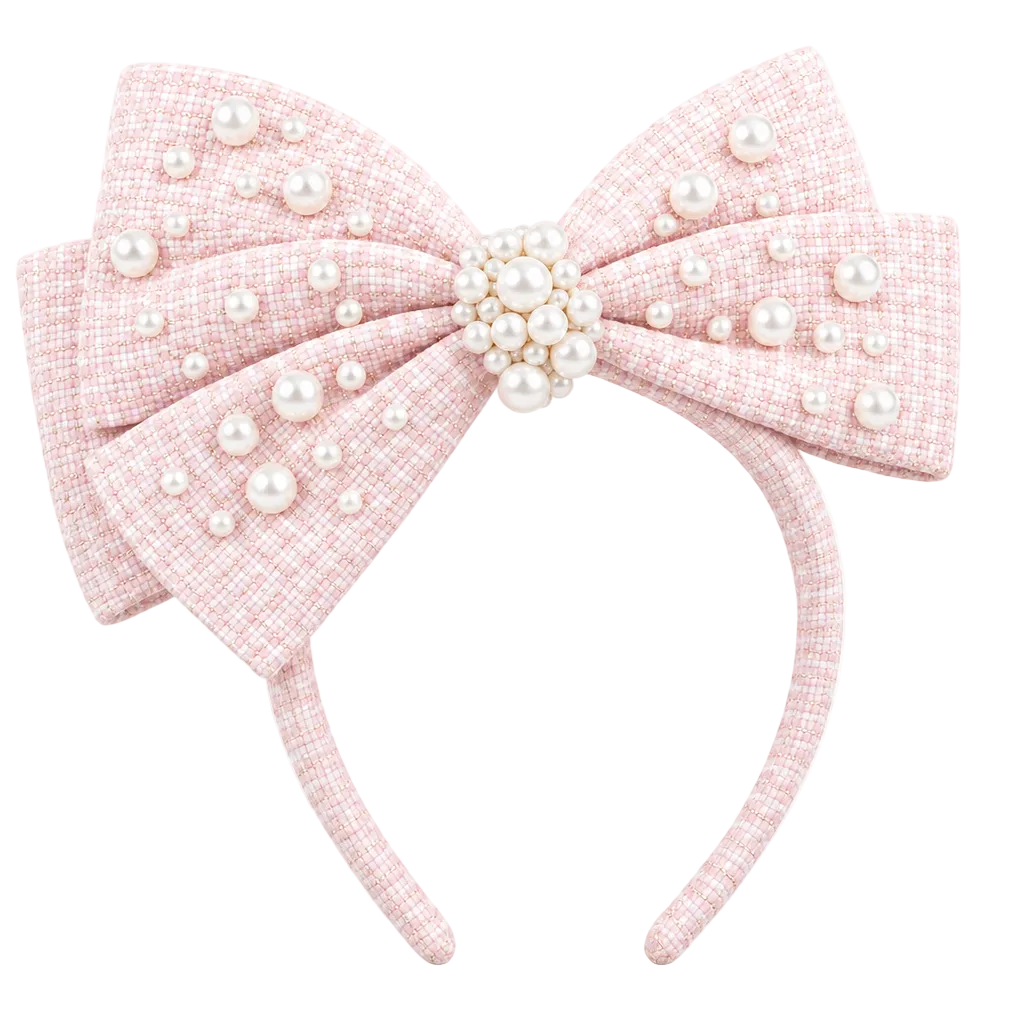 Ooh! La, La! Couture Pearl Bow Headband - Blush Tweed