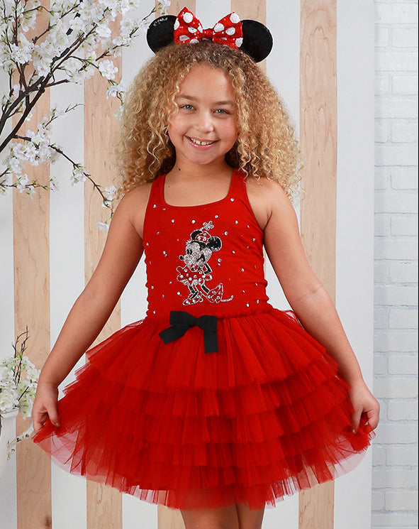 Ooh! La, La! Couture red and black embellished tutu dress for girls with a full layered tulle skirt, detailed bodice and sparkling sequin accents.