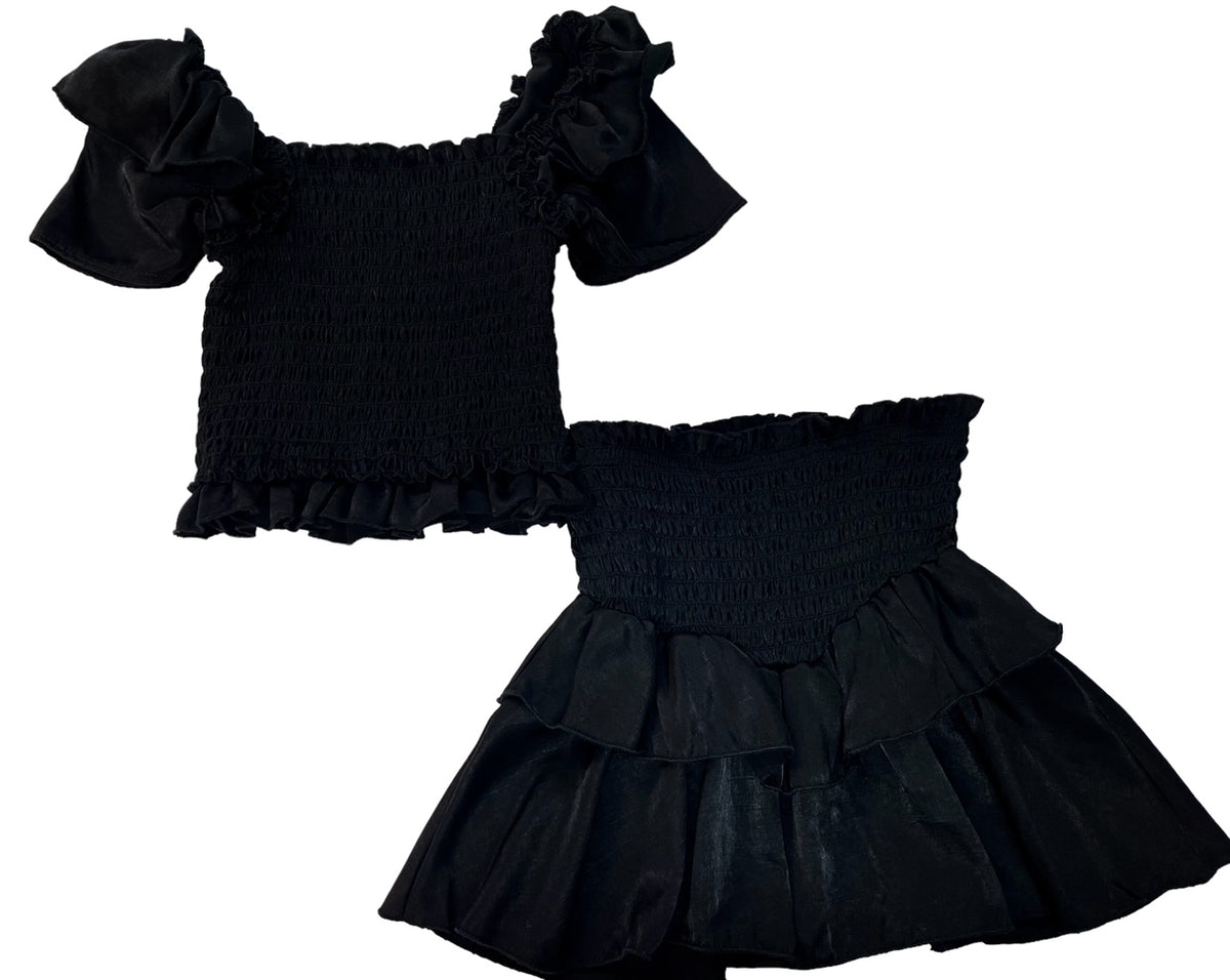 Cheryl Creations Black Sateen 2pc Skirt Set
