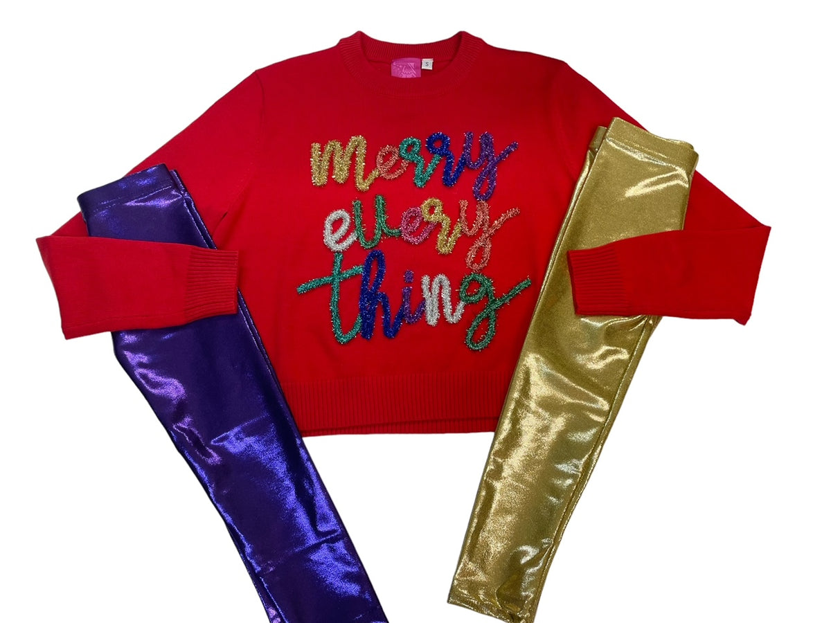 Suéter Merry Everything para niños de Queen Of Sparkles, color rojo