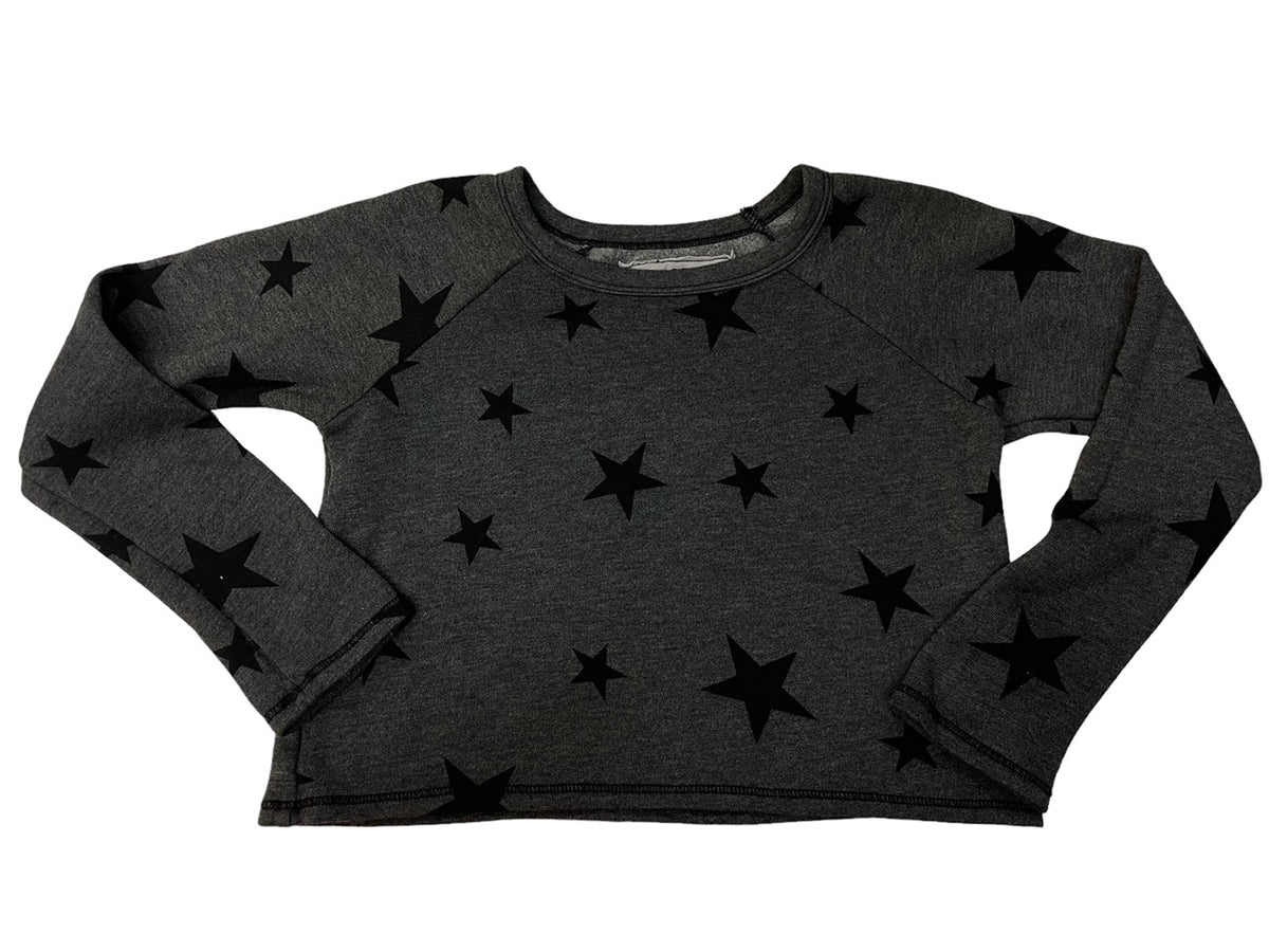 T2Love Star Crew Pullover Sweatshirt- Black/Grey