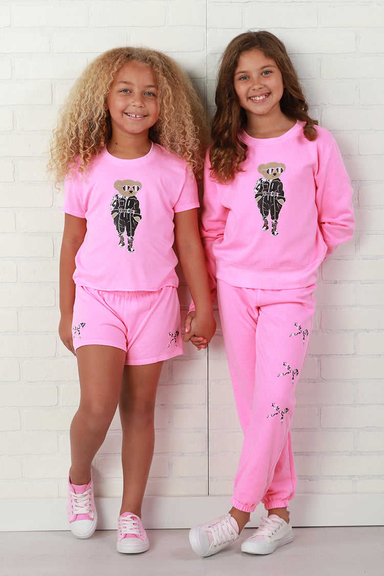 Firehouse NY Girls Neon Pink Floral Bear Tee