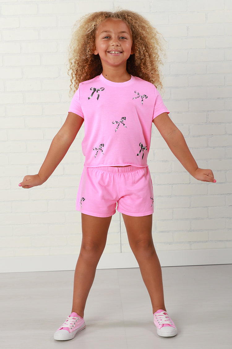 Firehouse NY Girls Neon Pink Floral Bow Short