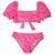 Piccoli Principi Daisy Neon Glitter Pink Puff Sleeve 2pc Swimsuit
