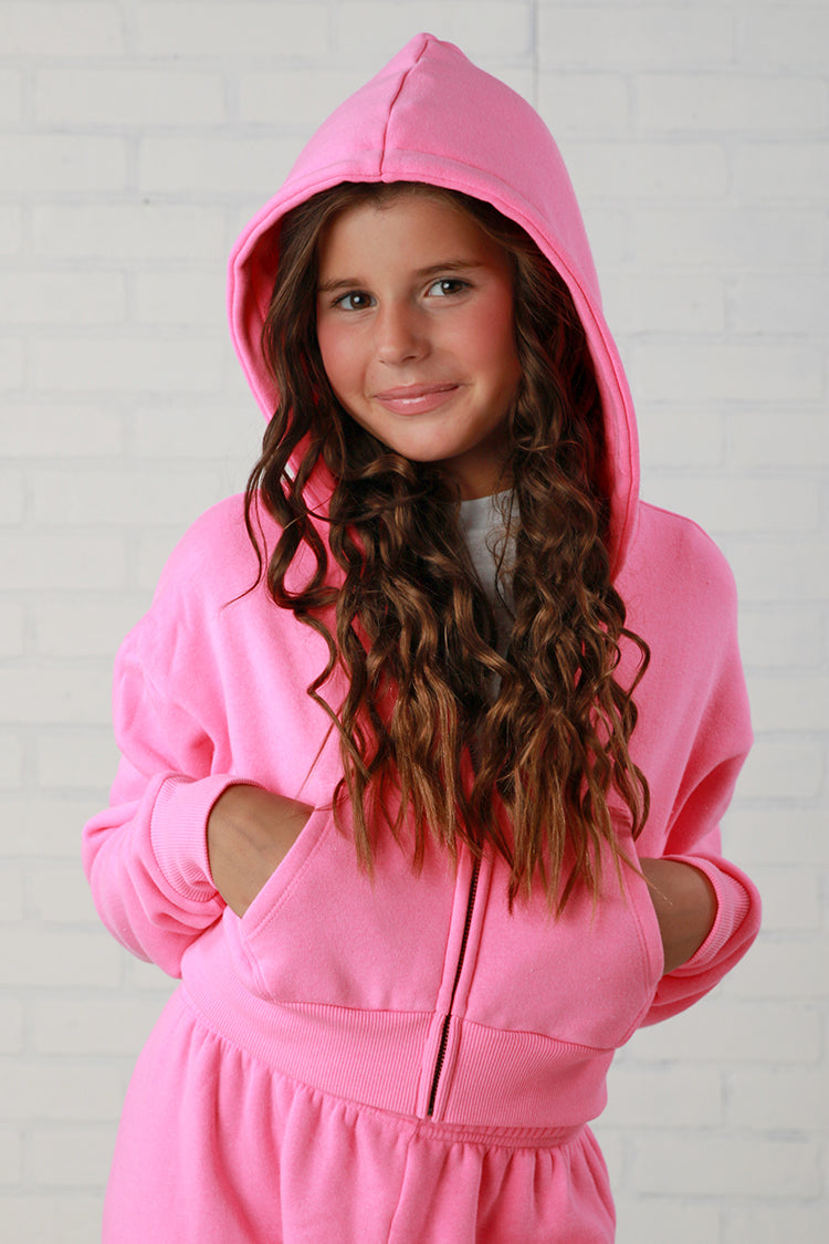 KatieJ NYC  Dylan Crop Zip Up Hoodie- Tart Raspberry