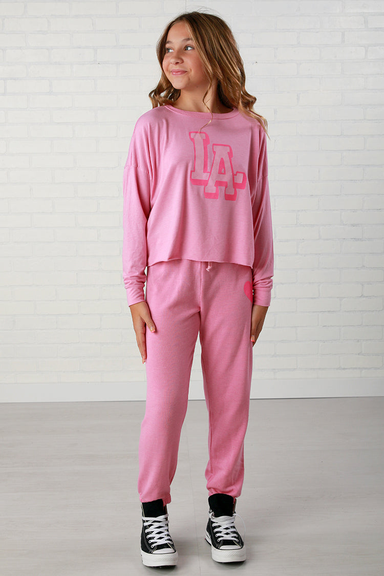 T2Love Pink/Hot Pink Heart Graphic Sweatpant