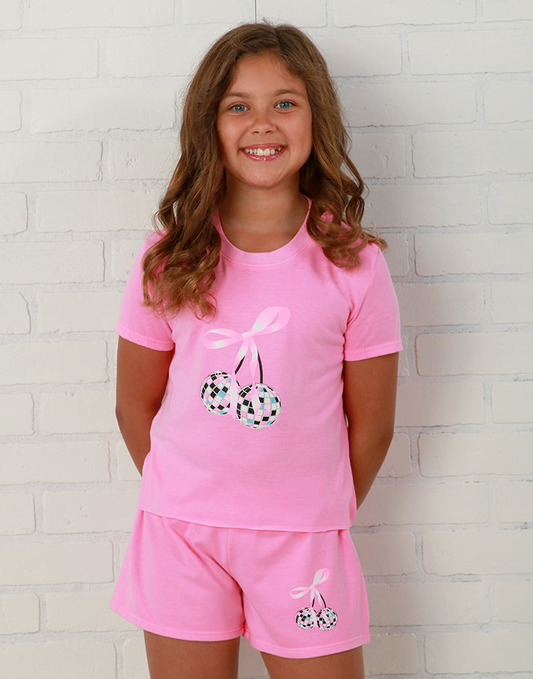 Firehouse NY Girls Neon Pink Disco Cherry Tee
